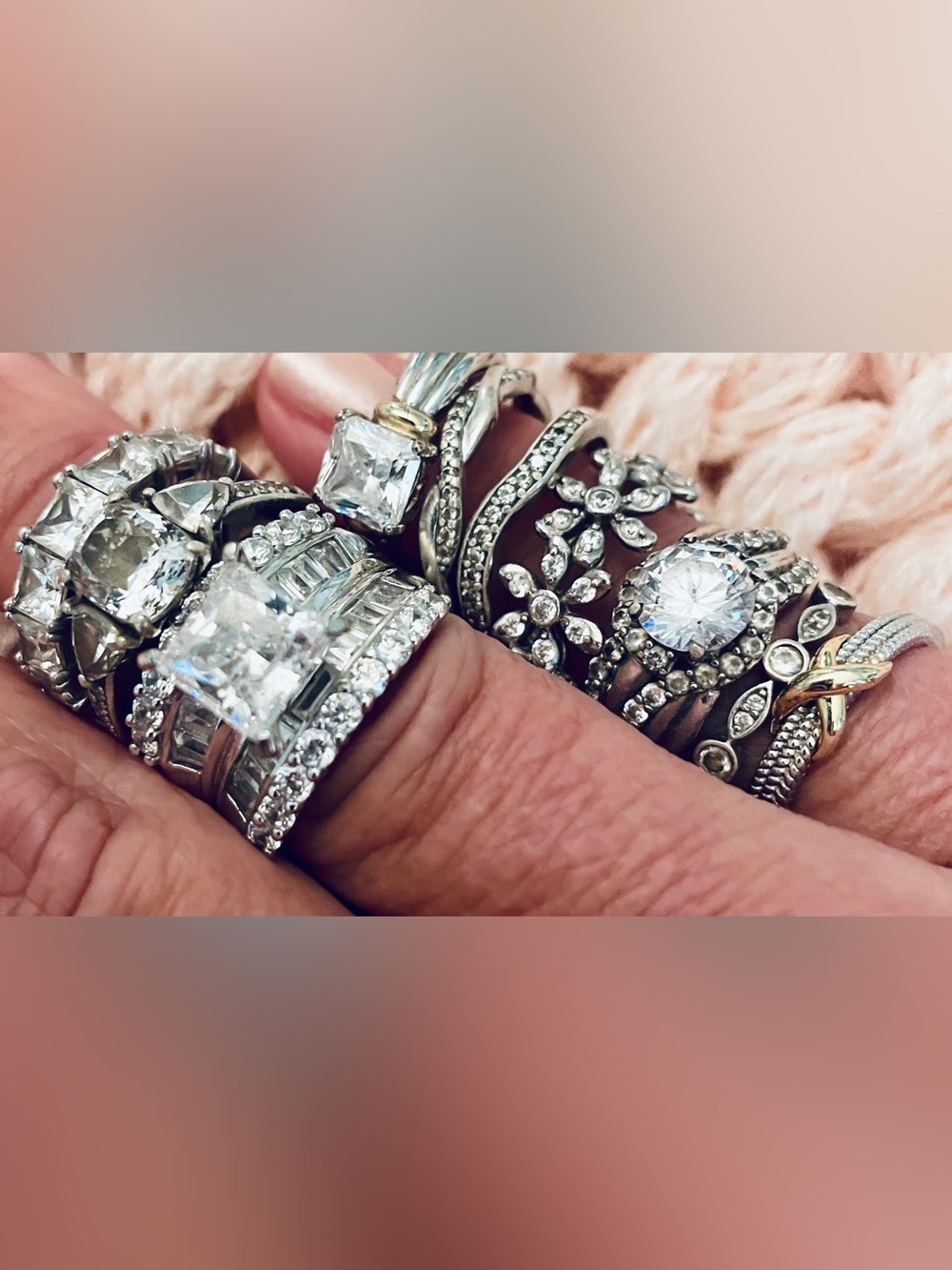 Lot of 10 Genuine 925 Silver and CZ Rings. 42.7 Grams. Various Sizes. Value!